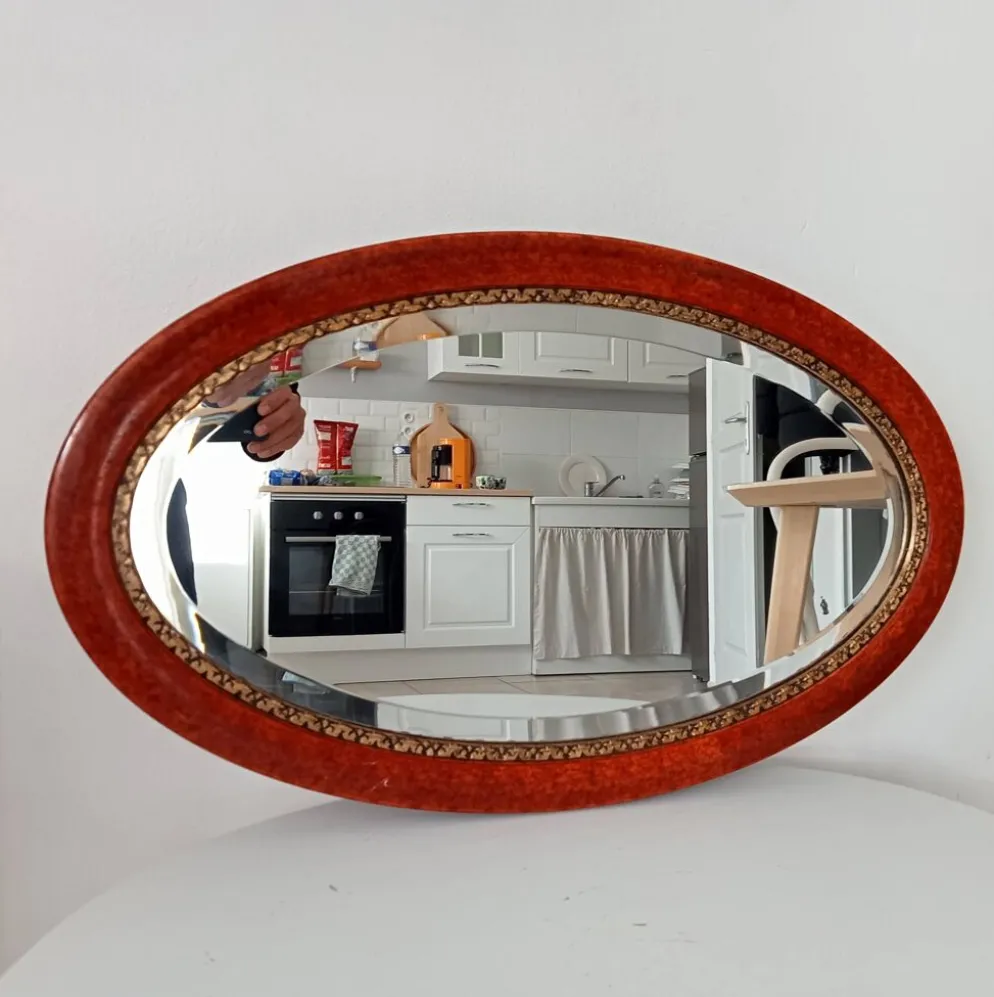 Miroir ovale ancien glace biseautée