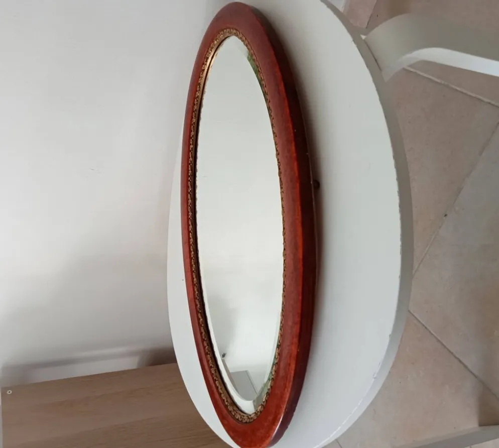 Miroir ovale ancien glace biseautée