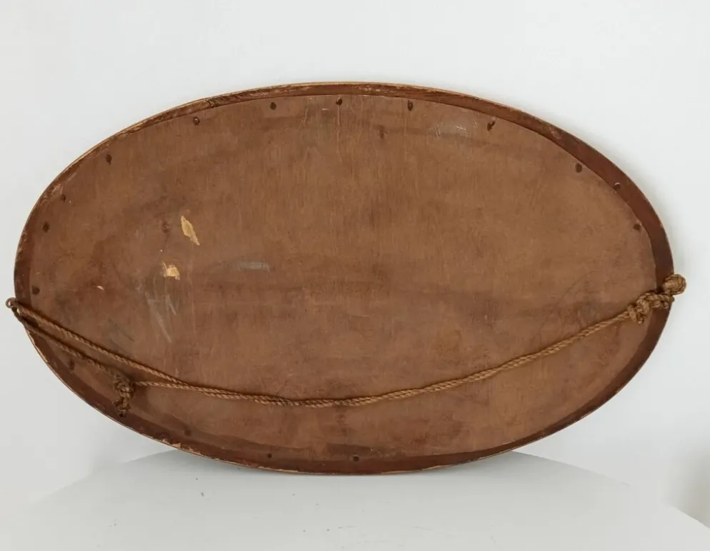 Miroir ovale ancien glace biseauté en bois et stuc XIXeme
