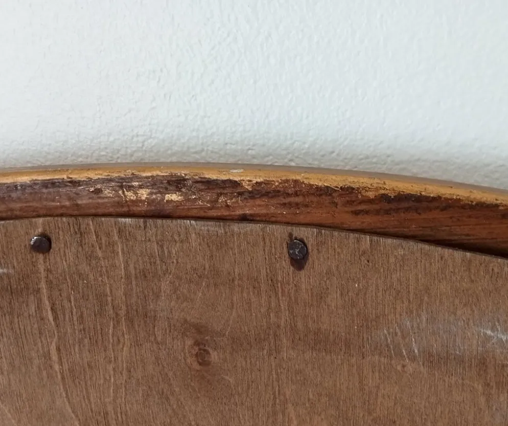 Miroir ovale ancien glace biseauté en bois et stuc XIXeme