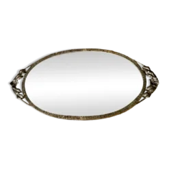 Miroir ovale biseauté art déco fer forgé richement travaillé