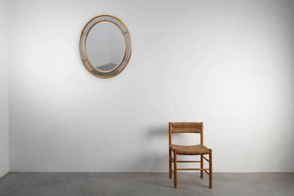 Miroir ovale doré de style mid-century par Deknudt, Belgique, années 1980.