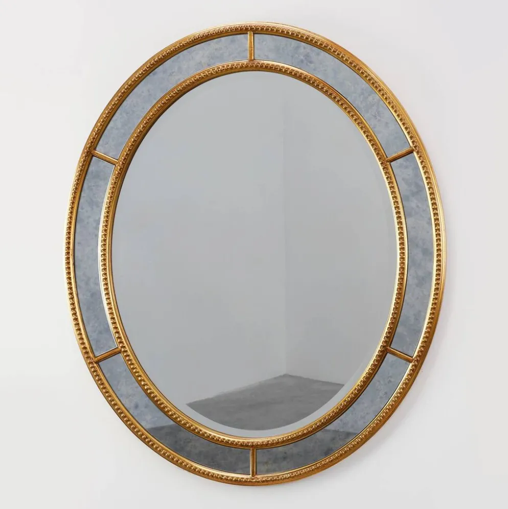 Miroir ovale doré de style mid-century par Deknudt, Belgique, années 1980.