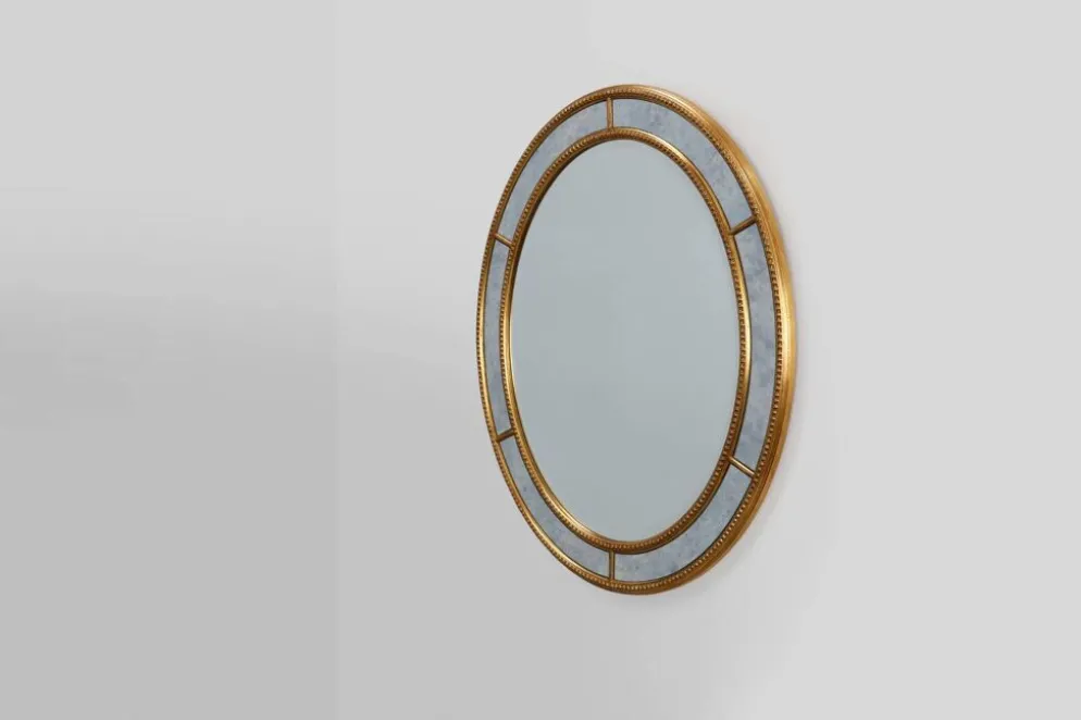 Miroir ovale doré de style mid-century par Deknudt, Belgique, années 1980.