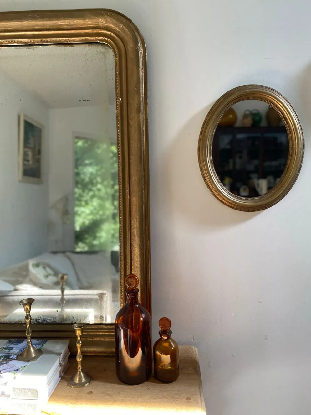 Miroir ovale en bois doré, style Napoléon III