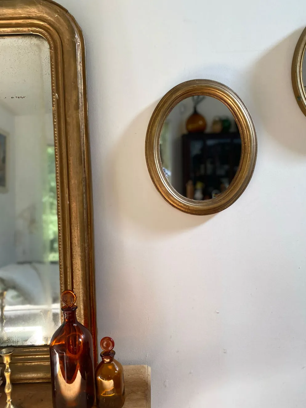 Miroir ovale en bois doré, style Napoléon III