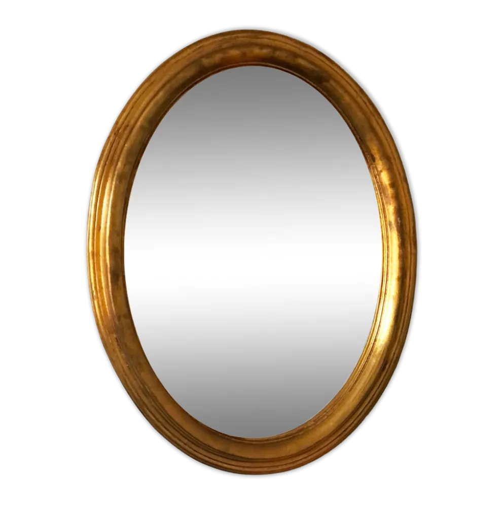 Miroir ovale en bois doré vintage – Hollywood Regency, Belgique, années 1970