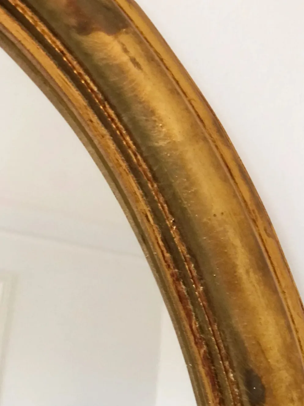 Miroir ovale en bois doré vintage – Hollywood Regency, Belgique, années 1970