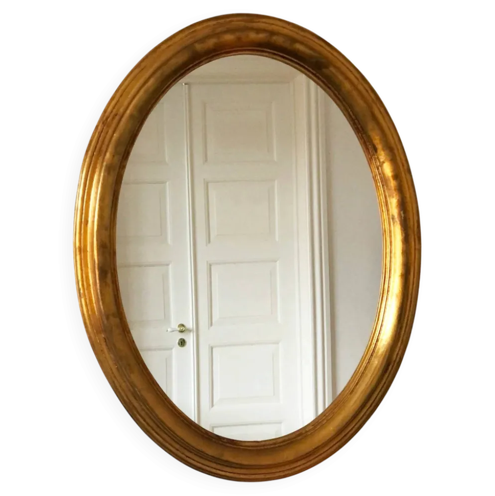 Miroir ovale en bois doré vintage – Hollywood Regency, Belgique, années 1970