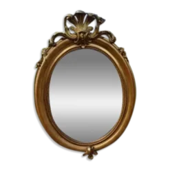 Miroir ovale en bois et stuc doré 19ème