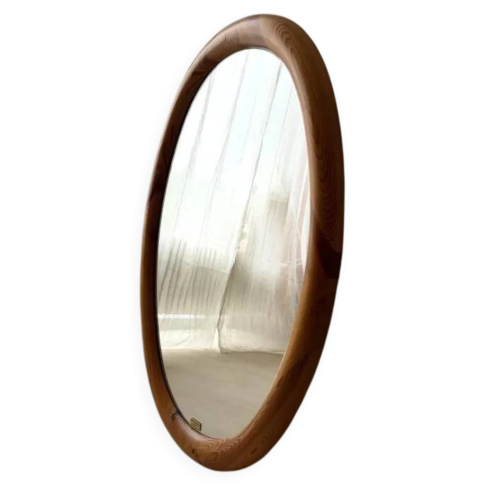 Miroir ovale en pin Glasmaster Markaryd Suède années 1970