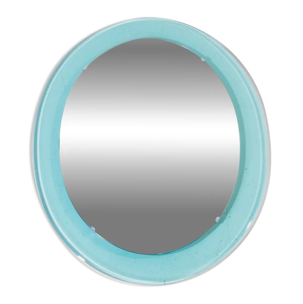 Miroir ovale en verre biseauté vintage par A. Lupi pour Cristal Luxor, Italie 1970
