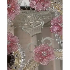 Miroir ovale floral rose vénitien classique en verre de Murano sculpté à la main
