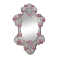 Miroir ovale floral rose vénitien classique en verre de Murano sculpté à la main