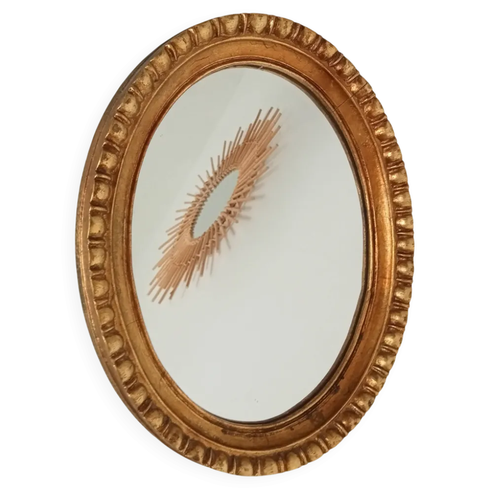 Miroir ovale italien vintage en bois doré