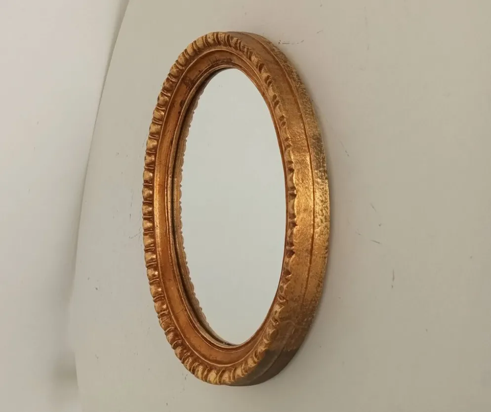 Miroir ovale italien vintage en bois doré
