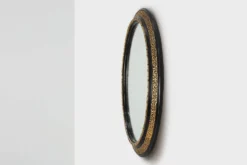 Miroir ovale néoclassique français en noir et or, 20e siècle