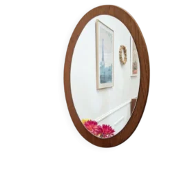 Miroir ovale scandinave en teck – années 60