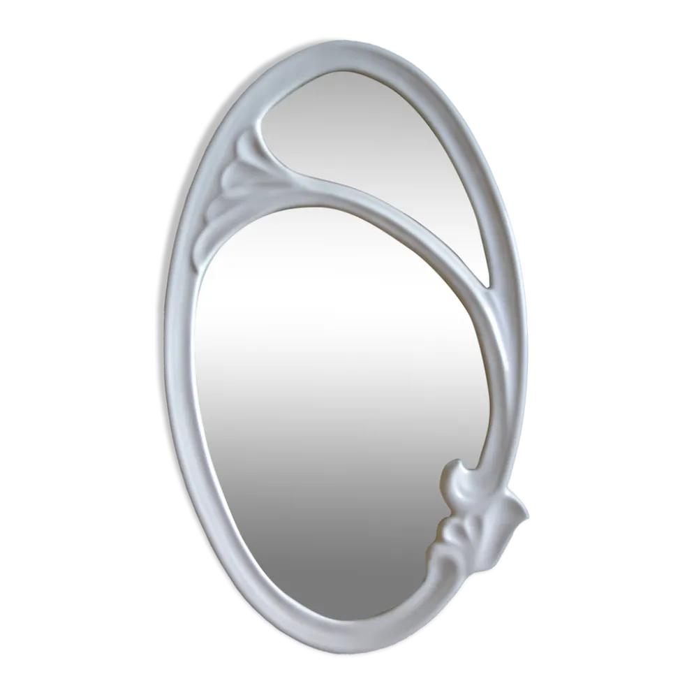 Miroir ovale style art nouveau Jugendstil en fonte de fer émaillée 49 x 29