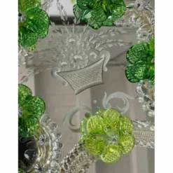 Miroir ovale vert floral en verre de Murano taillé à la main – Italien années 2000