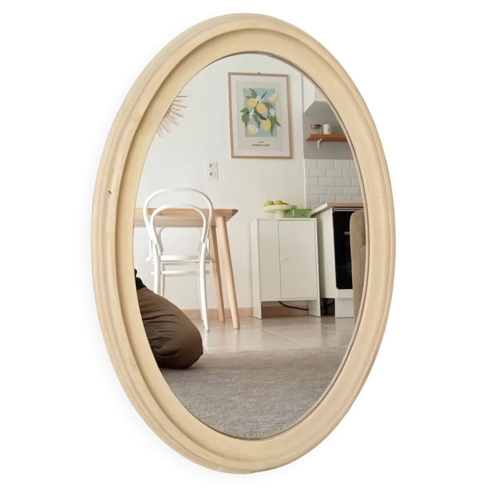 Miroir ovale vintage en bois patiné