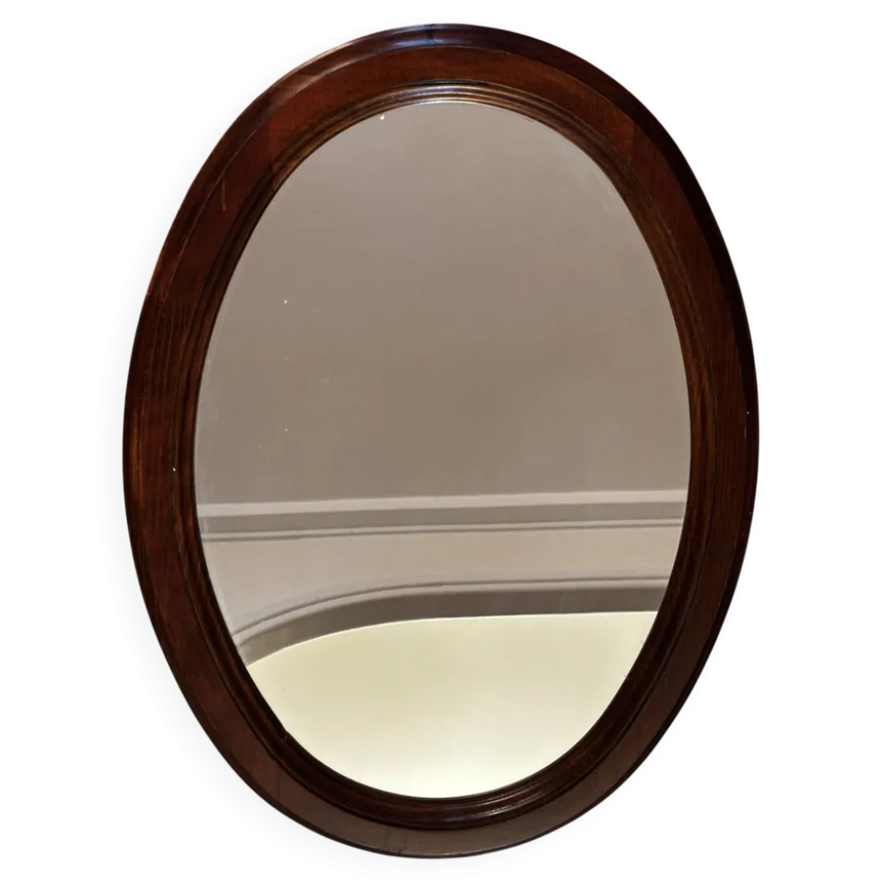 Miroir ovale vintage en bois teinté – 66 × 48,5 cm