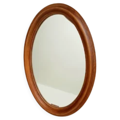 Miroir ovale vintage en chêne massif années 60/70