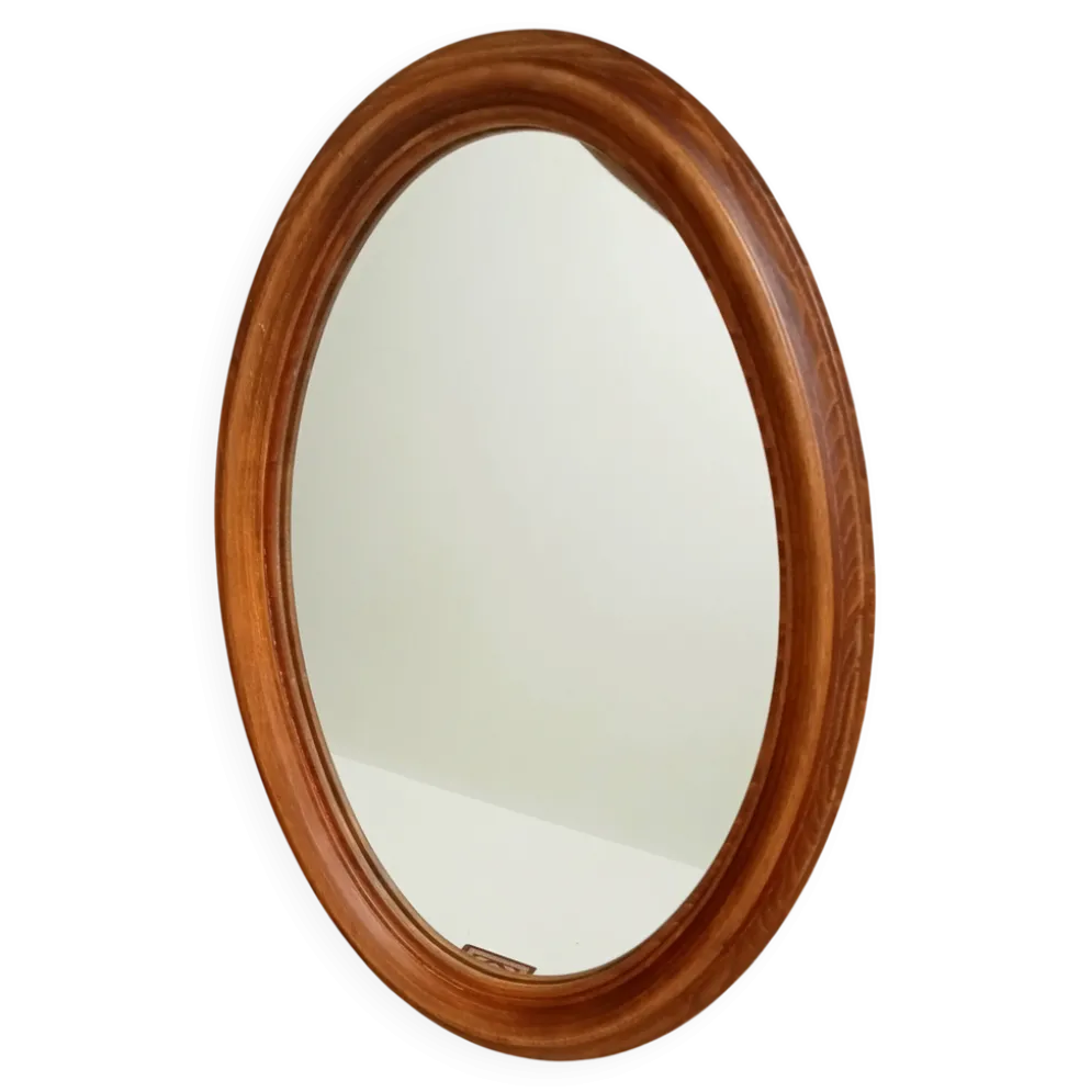 Miroir ovale vintage en chêne massif années 60/70