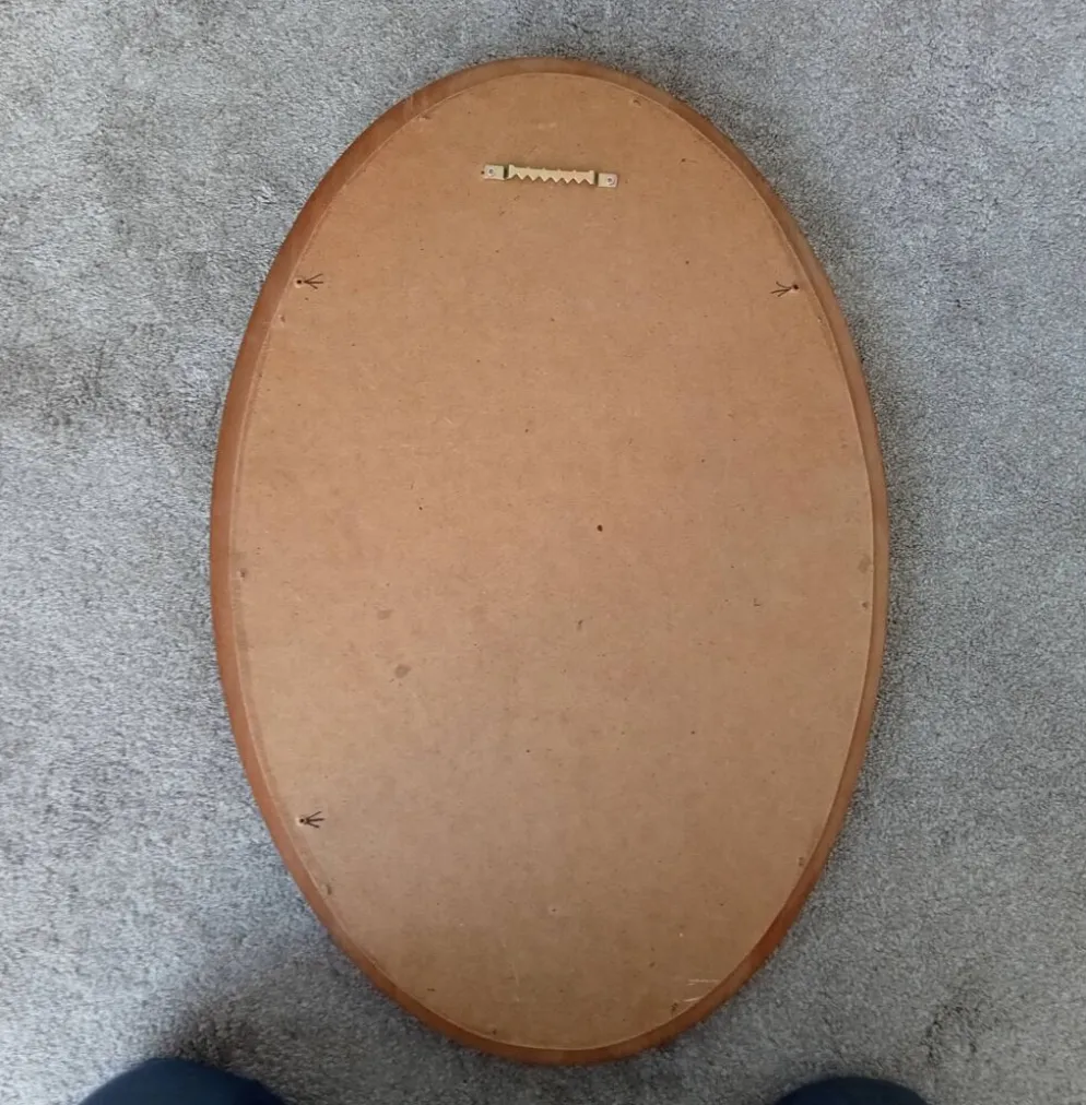 Miroir ovale vintage en chêne massif années 60/70