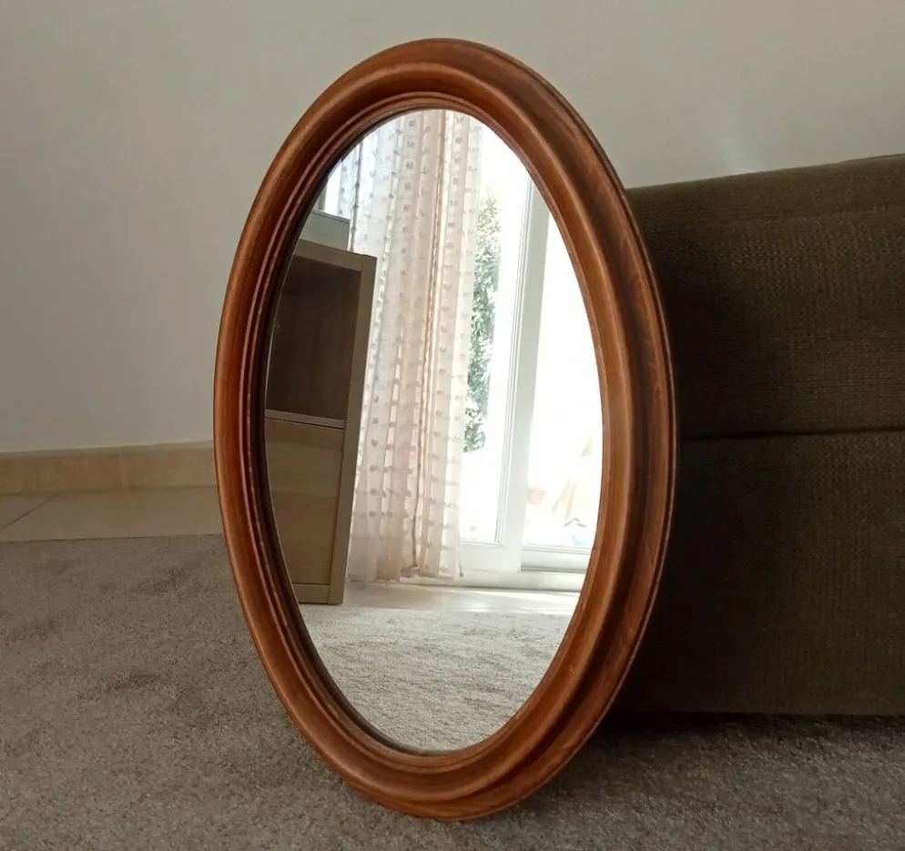Miroir ovale vintage en chêne massif années 60/70