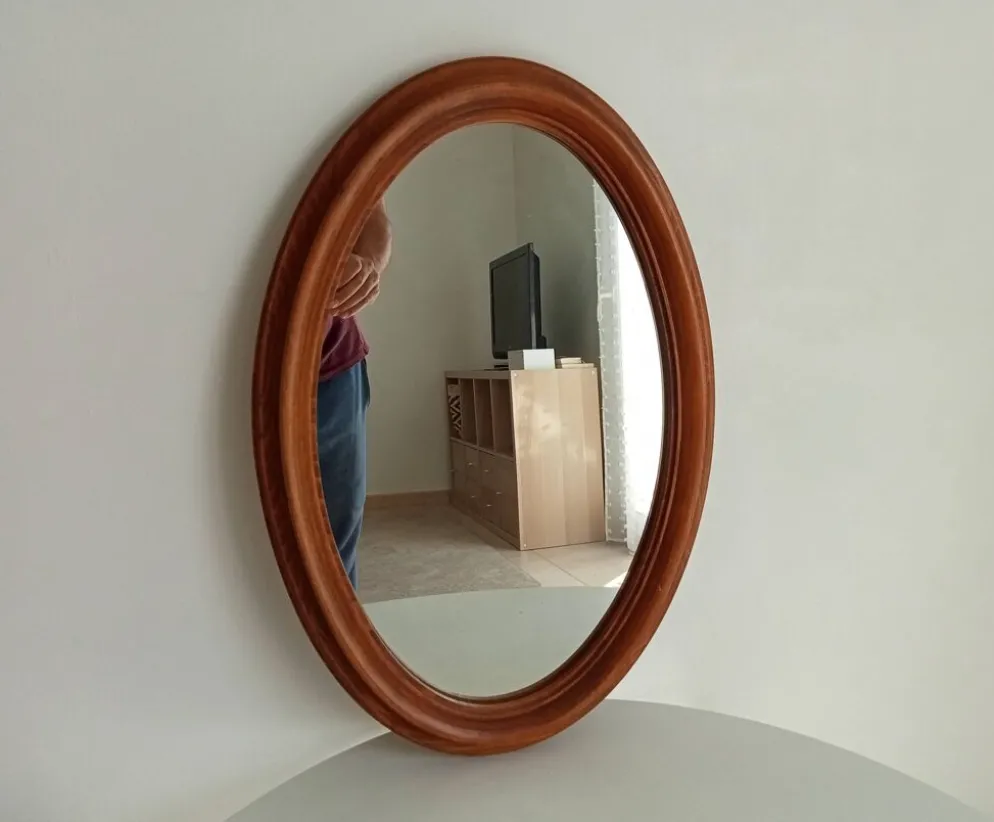 Miroir ovale vintage en chêne massif années 60/70