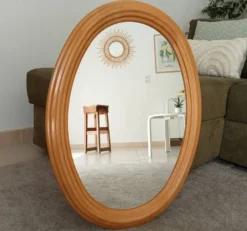 Miroir ovale vintage en hêtre années 70/80