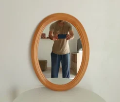 Miroir ovale vintage en hêtre années 70/80
