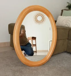 Miroir ovale vintage en hêtre années 70/80