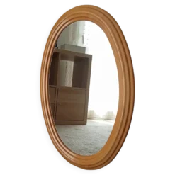 Miroir ovale vintage en hêtre années 70/80