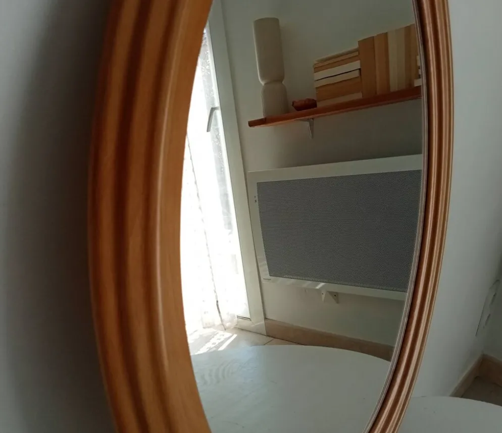 Miroir ovale vintage en hêtre années 70/80