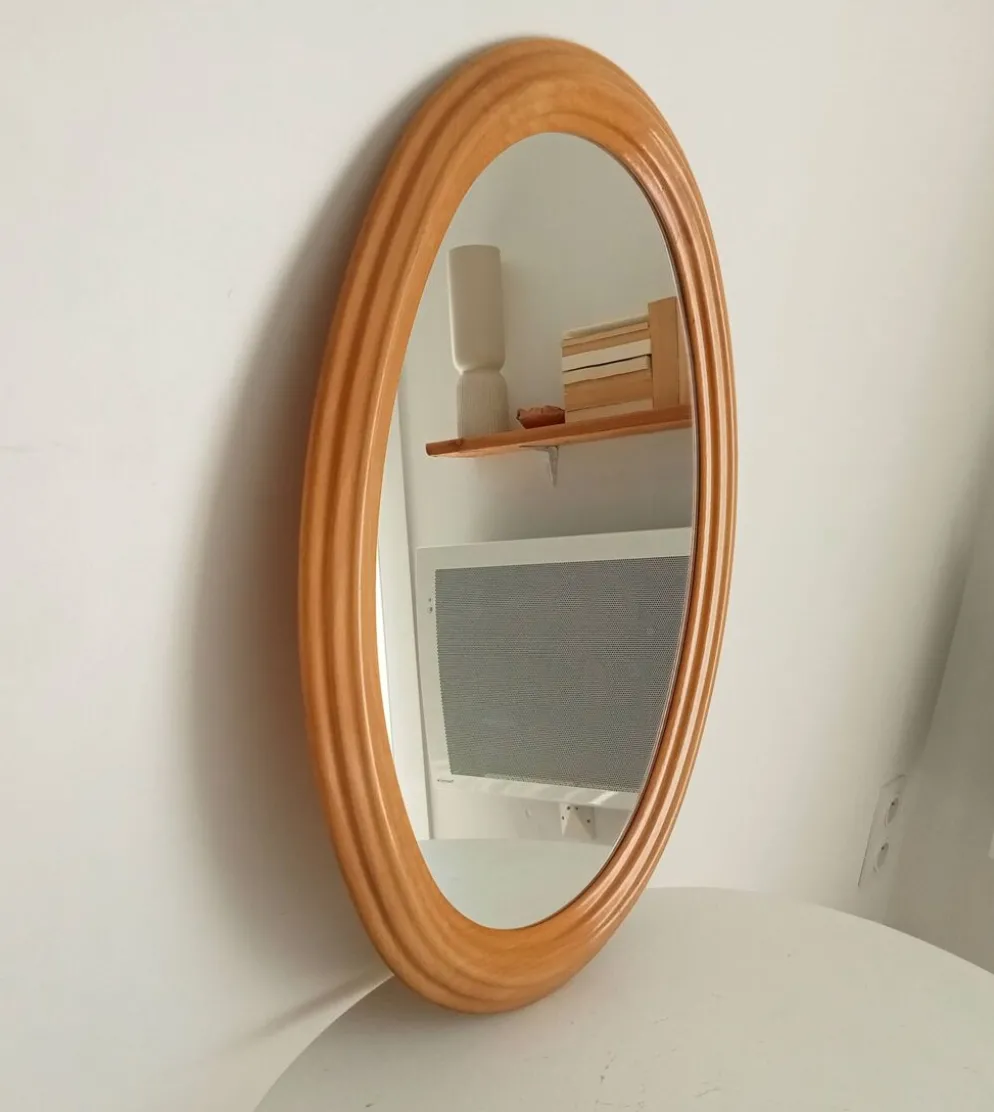 Miroir ovale vintage en hêtre années 70/80