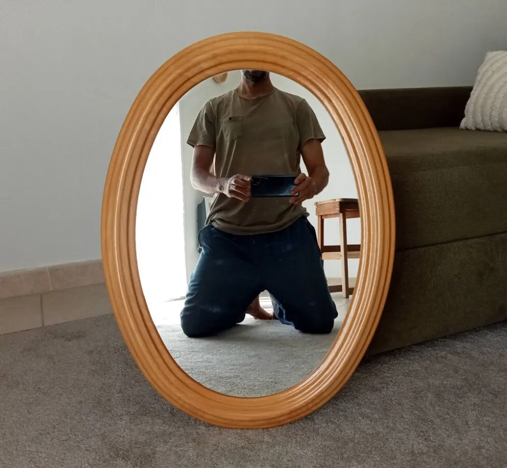 Miroir ovale vintage en hêtre années 70/80