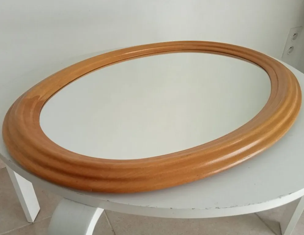 Miroir ovale vintage en hêtre années 70/80
