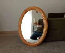 Miroir ovale vintage en hêtre années 70/80