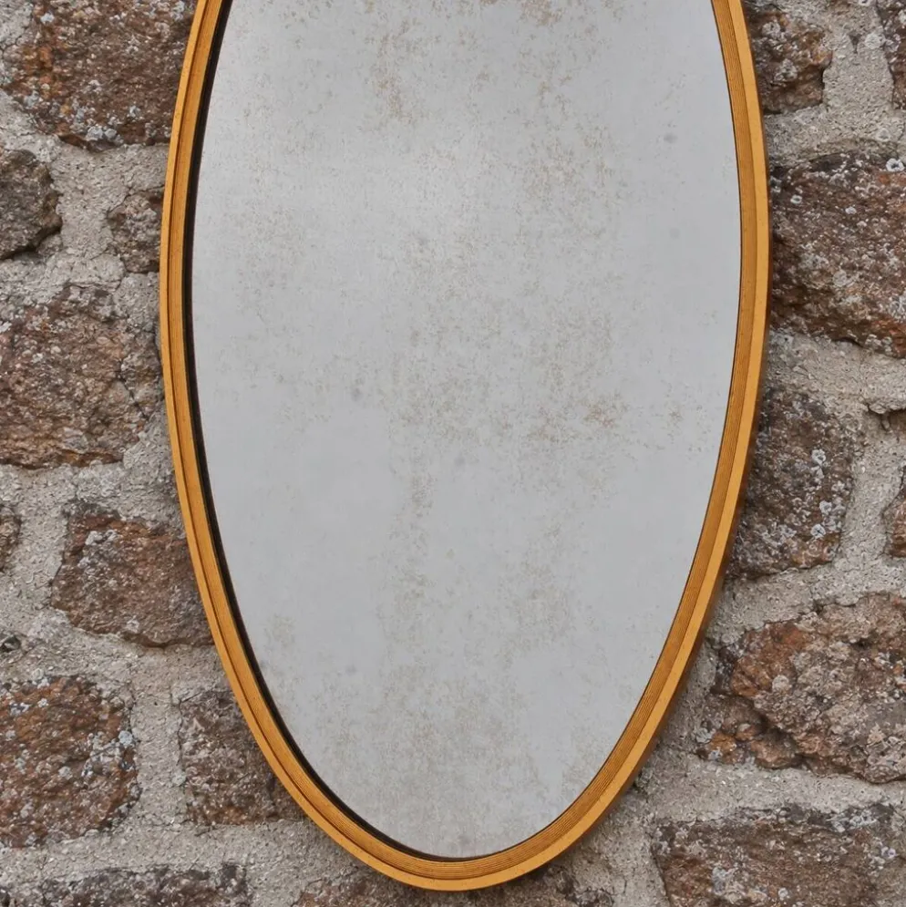 Miroir ovale vintage en métal doré à nœud – style Louis XVI / romantique