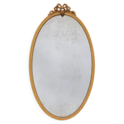 Miroir ovale vintage en métal doré à nœud – style Louis XVI / romantique