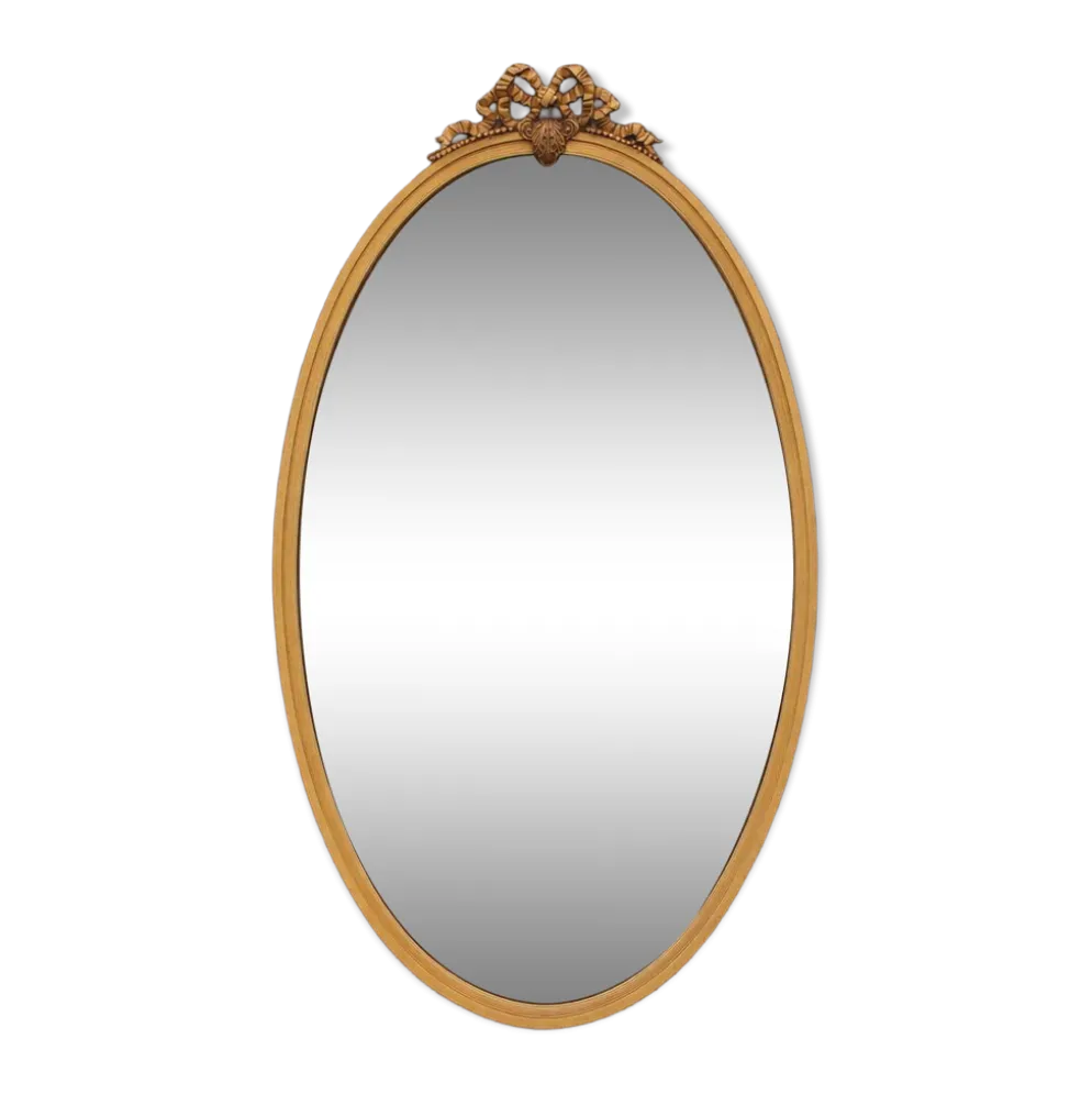 Miroir ovale vintage en métal doré à nœud – style Louis XVI / romantique