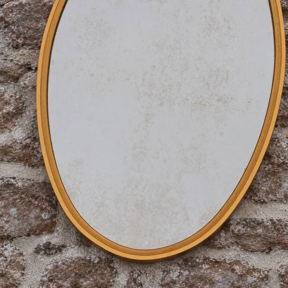 Miroir ovale vintage en métal doré à nœud – style Louis XVI / romantique
