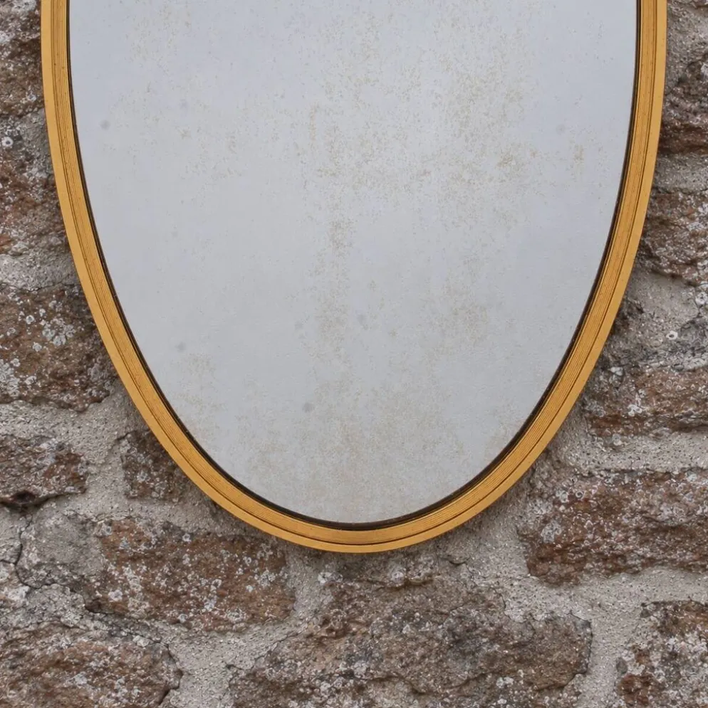 Miroir ovale vintage en métal doré à nœud – style Louis XVI / romantique