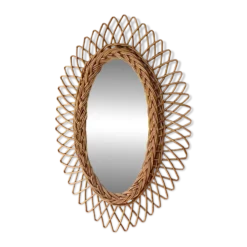 Miroir ovale vintage en rotin