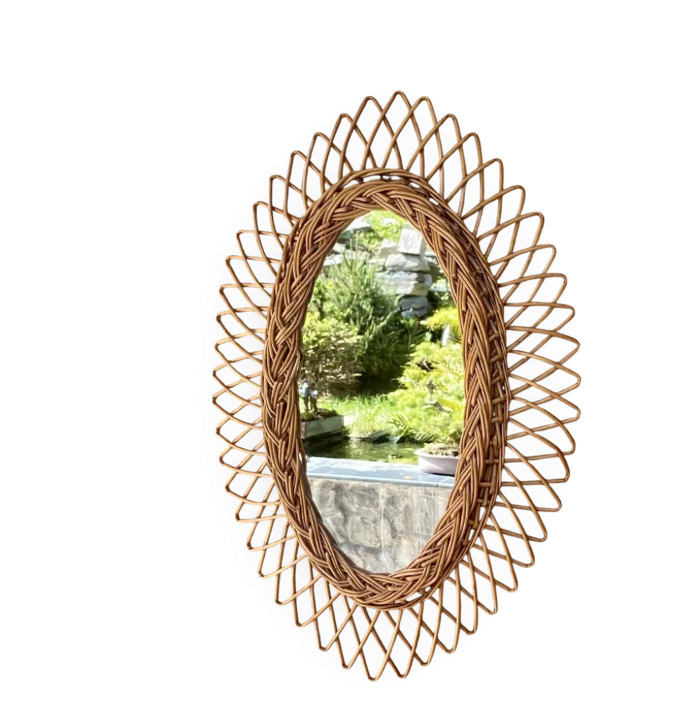 Miroir ovale vintage en rotin