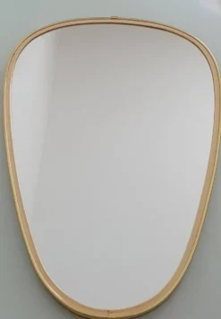 Miroir ovoïde vintage bords doré et noir - années 1960