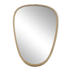 Miroir ovoïde vintage bords doré et noir - années 1960