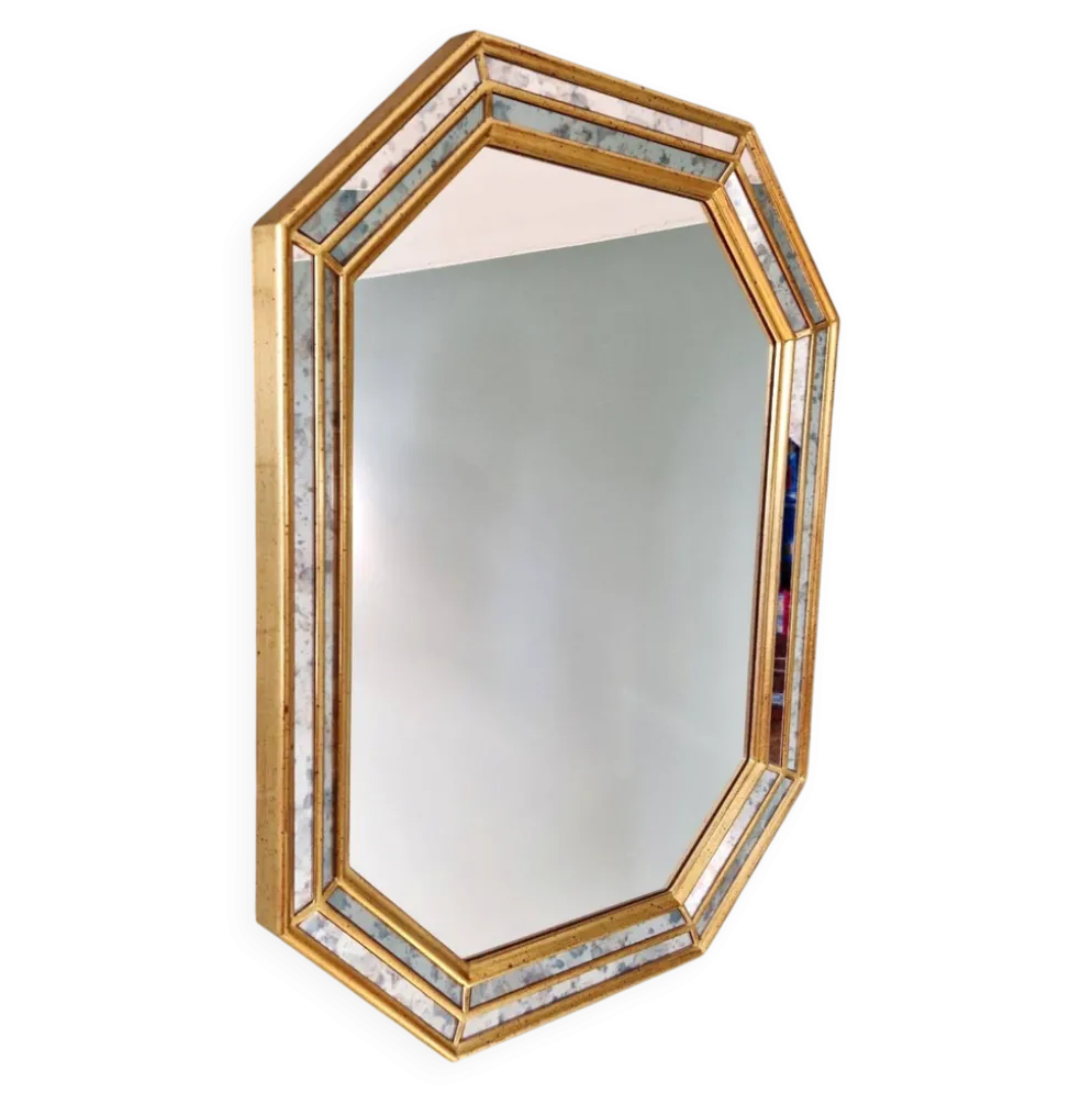 Miroir à parcloses en bois doré, Deknudt (Belgique),1970